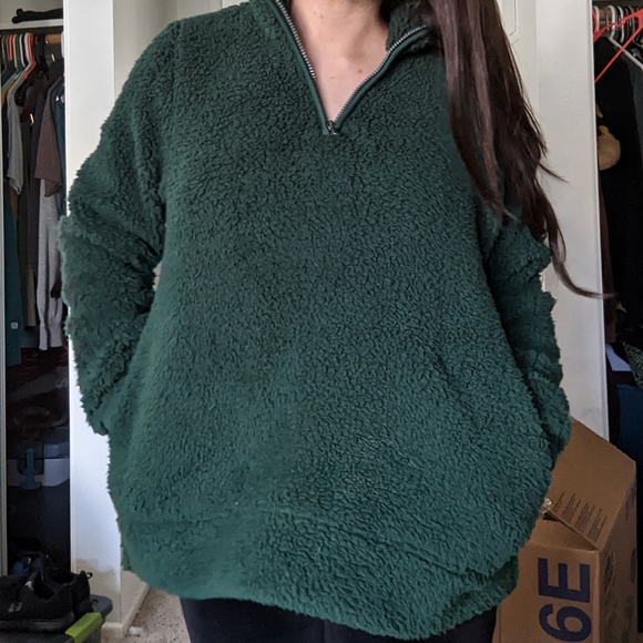 Sonoma Forrest Green Super Soft Sherpa Quarter Zip-up Pullover Sweater - Picture 3 of 9